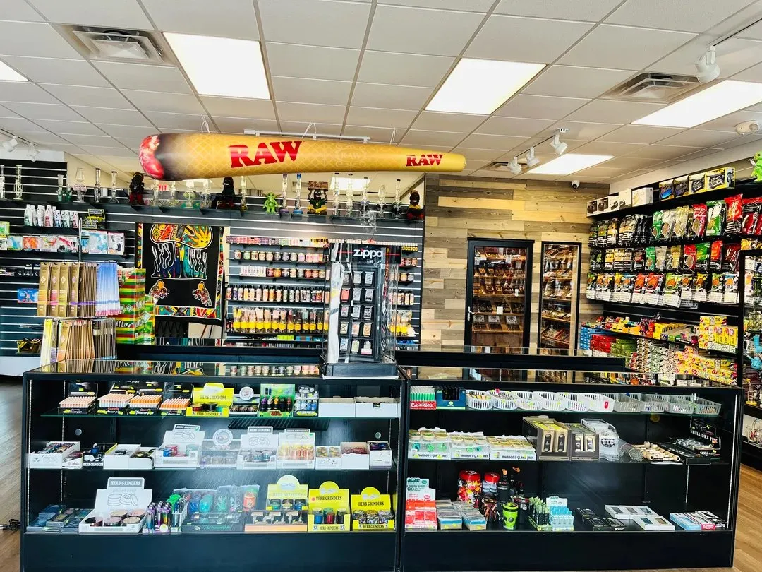 Inside Morty Tobacco — shelves stocked wall to wall